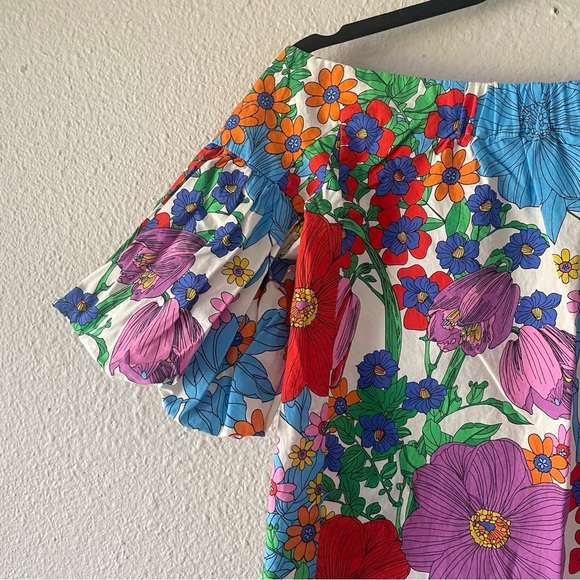 H&M Floral Off the Shoulder Top Blouse Women’s 2 Puff Sleeve 70s Vintage Vibes - Picture 9 of 13